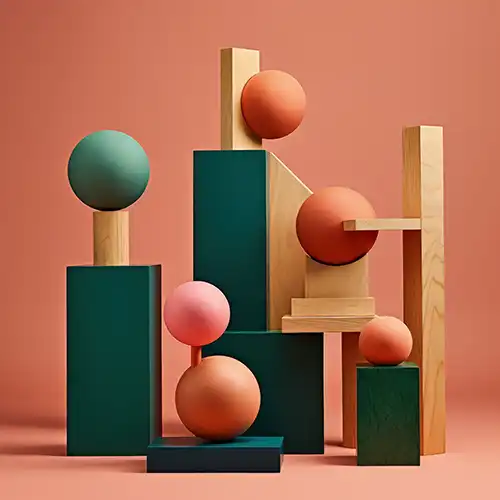 Abstract 3D objects designed by Evovise for creative digital and immersive experiences