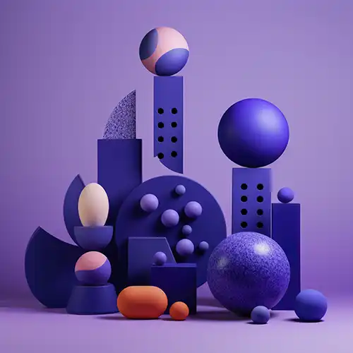 Abstract 3D bluish objects designed by Evovise for creative digital and immersive experiences