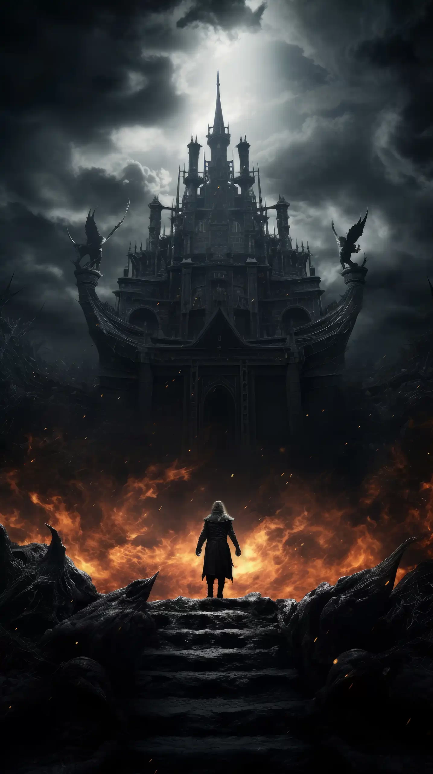 a video game scene, a castell in a dark scene, Game design services & development of Evovise company