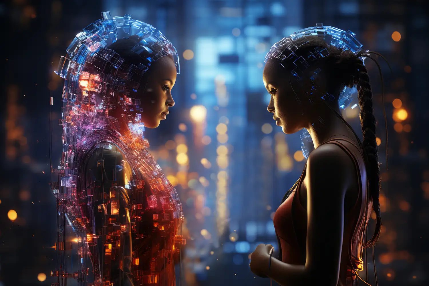 Digital twinning as a service for industries: twin girls representing real and digital twins, showcasing Evovise's digital twin solutions for real-time insights and innovation