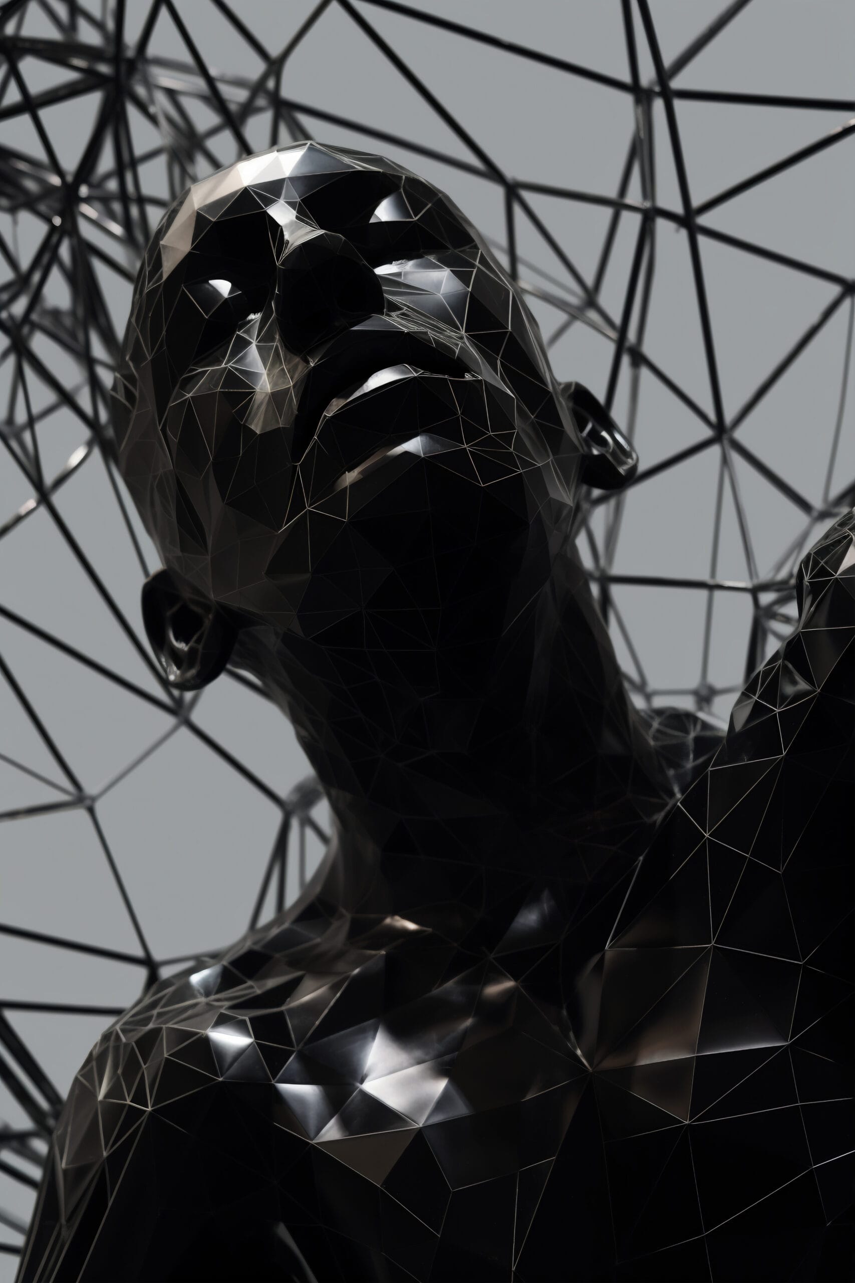 3D model of a black man with triangle contouring, designed by Evovise for creative digital and immersive experiences